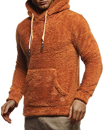 Leif Nelson Herren Hoodie Teddy Fleece Pullover mit Kapuze Kapuzenpullover für Männer Pulli Longsleeve Sweatshirt LN20105 Größe M Rot-Braun von Leif Nelson