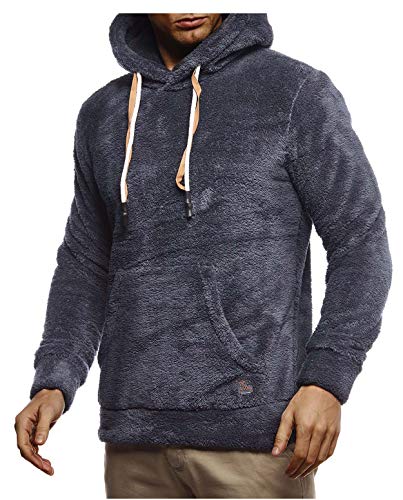Leif Nelson Herren Hoodie Teddy Fleece Pullover mit Kapuze Kapuzenpullover für Männer Pulli Longsleeve Sweatshirt LN20105 Größe XXL Anthrazit von Leif Nelson