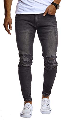 Leif Nelson Herren Hose Jeans Stretch Jeanshose Chino Cargo Hose Jogger Freizeithose Slim Fit LN9145; W38L30, Schwarz von Leif Nelson