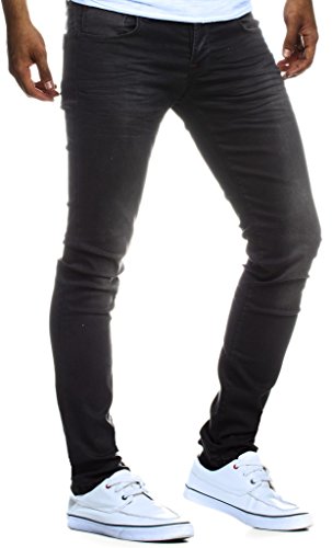 Leif Nelson Herren Jeans Hose Slim Fit Denim Blaue Schwarze Lange Jeanshose für Männer Coole Jungen weiße Stretch Freizeithose Cargo Chino Sommer Winter Basic LN301 Schwarz W32/L30 von Leif Nelson