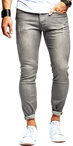 Leif Nelson Herren Jeans Hose Slim Fit Denim Blaue graue Lange Jeanshose für Männer Coole Jungen weiße Stretch Freizeithose Schwarze Cargo Chino Sommer Winter Basic LN1051 Grau W31/L32 von Leif Nelson