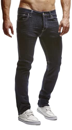 Leif Nelson Herren Jeans Hose Slim Fit Denim Blaue graue Lange Jeanshose für Männer Coole Jungen weiße Stretch Freizeithose Schwarze Cargo Chino Sommer Winter Basic LN310BL-RF Blau W38/L32 von Leif Nelson