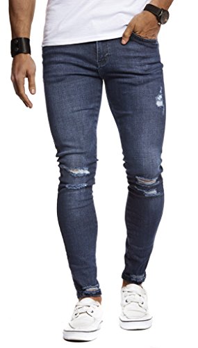 Leif Nelson Herren Jeans Hose Slim Fit Denim Blaue graue Lange Jeanshose für Männer Coole Jungen weiße Stretch Freizeithose Schwarze Cargo Chino Sommer Winter Basic LN9145 W29L32 Dunkel Blau von Leif Nelson