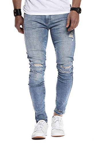 Leif Nelson Herren Jeans Hose Slim Fit Denim Blaue graue Lange Jeanshose für Männer Coole Jungen weiße Stretch Freizeithose Schwarze Cargo Chino Sommer Winter Basic LN9145 W31L32 Blau Verwaschen von Leif Nelson