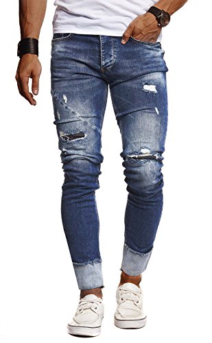 Leif Nelson Herren Jeans Hose Slim Fit Denim Blaue graue Lange Jeanshose für Männer Coole Jungen weiße Stretch Freizeithose Schwarze Cargo Chino Sommer Winter Basic LN9165 Blau W31/L32 von Leif Nelson