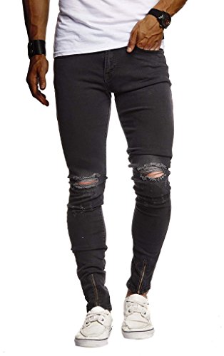 Leif Nelson Herren Jeans Hose Slim Fit Denim Blaue graue Lange Jeanshose für Männer Coole Jungen weiße Stretch Freizeithose Schwarze Cargo Chino Sommer Winter Basic LN9265 Schwarz W34/L32 von Leif Nelson