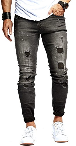 Leif Nelson Herren Jeans Hose Slim Fit Denim Blaue graue Lange Jeanshose für Männer Coole Jungen weiße Stretch Freizeithose Schwarze Cargo Chino Sommer Winter Basic LN9905SC Schwarz W32/L32 von Leif Nelson