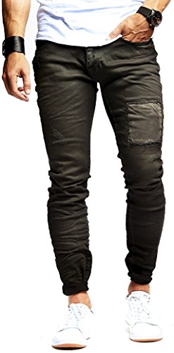 Leif Nelson Herren Jeans Hose Slim Fit Denim Blaue graue Lange Jeanshose für Männer Coole Jungen weiße Stretch Freizeithose Schwarze Cargo Chino Sommer Winter Basic LN9950SC Schwarz W30/L32 von Leif Nelson