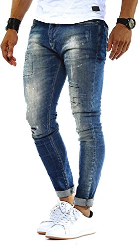 Leif Nelson Herren Jeans Hose Slim Fit Denim Blaue graue Lange Jeanshose für Männer Coole Jungen weiße Stretch Freizeithose Schwarze Cargo Chino Sommer Winter Basic LN9955BL Blau W33/L30 von Leif Nelson