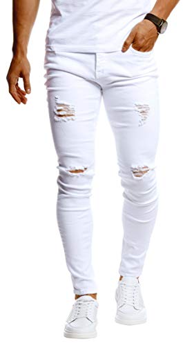 Leif Nelson Herren Jeans Hose Slim Fit Denim Blaue graue Lange Jeanshose für Männer Jungen weiße Stretch Freizeithose Schwarze Cargo Chino Sommer Winter Basic LN9150 Weiss W38/L32 von Leif Nelson