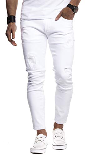 Leif Nelson Herren Jeans-Hose Slim Fit Moderne Denim Freizeithose für Männer Moderne Stretch weiße Jeanshose schwarz LN9100BL; W34L32, Weiss von Leif Nelson