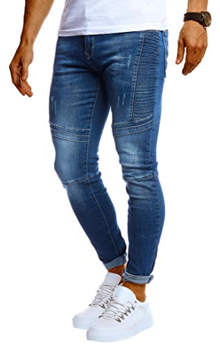 Leif Nelson Herren Jeans Hose Stretch Slim Fit Denim Lange Jeanshose für Männer Jungen weiße Freizeithose Dunkel Blaue Sommer Winter Basic LN9920 W38L30 Blau von Leif Nelson