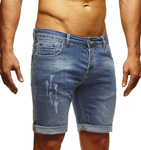 Leif Nelson Shorts Herren Kurze Hosen Männer Jeansshorts Denim Sommer Freizeithose Basic LN-1397 Blau Größe W30 von Leif Nelson