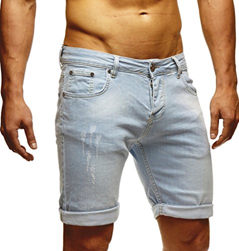 Leif Nelson Shorts Herren Kurze Hosen Männer Jeansshorts Denim Sommer Freizeithose Basic LN-1397 Blau Größe W34 von Leif Nelson