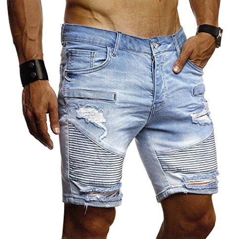 Leif Nelson Herren Jeans Shorts Sommer Kurze Jogger Hose Jeanshose Chinos Cargo Bermuda Stretch Slim Fit LN1663; W30; Hell Blau von Leif Nelson