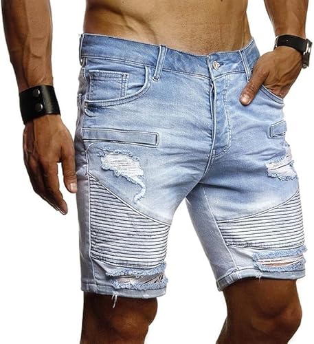 Leif Nelson Herren Jeans Shorts Sommer Kurze Jogger Hose Jeanshose Chinos Cargo Bermuda Stretch Slim Fit LN1663; W38; Hell Blau von Leif Nelson