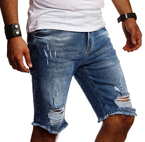 Leif Nelson Herren Jeans Shorts Sommer Kurze Jogger Hose Jeanshose Chinos Cargo Bermuda Stretch Slim Fit LN9290; W31; Blau von Leif Nelson