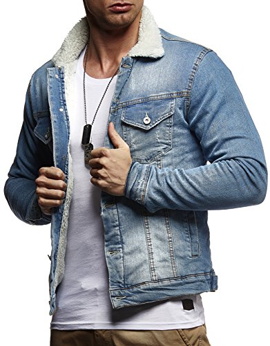 Leif Nelson Herren Jeansjacke Basic Stretch Jeans Jacke Fell Stehkragen Übergangsjacke Hoodie Freizeitjacke LN9610; Größe XL, Hell Blau von Leif Nelson