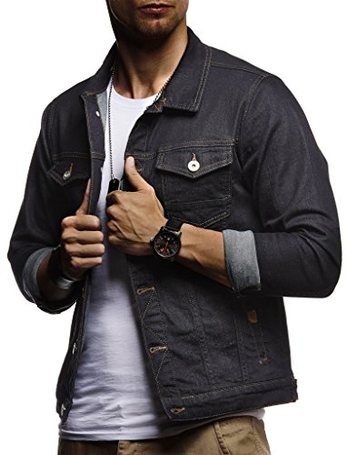 Leif Nelson Herren Jeansjacke Basic Stretch Jeans Jacke Stehkragen Übergangsjacke Hoodie Sweatjacke Freizeitjacke Kapuzenpullover Pullover T-Shirt Slim Fit LN9500; Größe XL, Blau von Leif Nelson