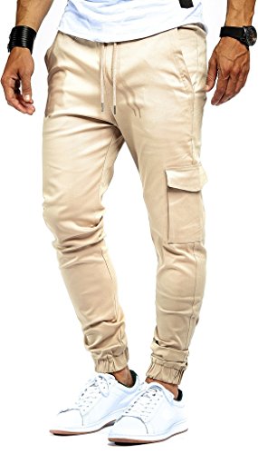 Leif Nelson Herren Jogger Chino Cargo Jeans Hose Freitzeithose LN8071; Größe S; Beige von Leif Nelson