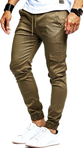 Leif Nelson Herren Jogger Chino Cargo Jeans Hose Freitzeithose LN8071; Größe S; Khaki von Leif Nelson