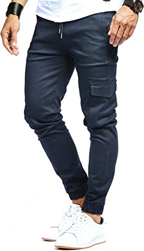 Leif Nelson Herren Jogger Chino Cargo Jeans Hose Freitzeithose LN8071; Größe XXL; Blau von Leif Nelson