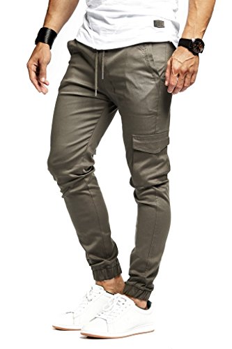 Leif Nelson Herren Jogger Chinos Cargo Stretch Basic Jeans Hosen Freitzeithose Jeanshosen Chinohosen Slim Fit LN8071; Größe L; Anthrazit von Leif Nelson