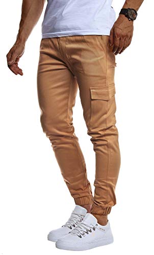 Leif Nelson Herren Jogger Chinos Cargo Stretch Jogging Männer Basic Jogg Cargohose Streifen Jogginghose Jungen Freizeithose Jeans-Hosen Sweatpants Streifen Chinohosen LN8071 H. Braun XX-Large von Leif Nelson