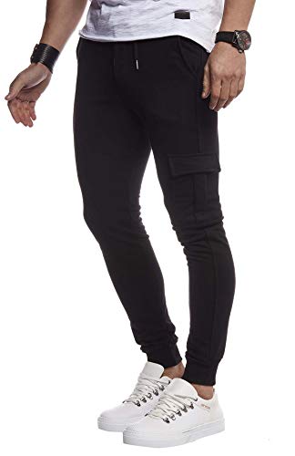 Leif Nelson Herren Jogger Chinos Cargo Stretch Jogging Männer Basic Jogg Cargohose Streifen Jogginghose Jungen Freizeithose Jeans-Hosen Sweatpants Streifen Chinohosen LN8216 Schwarz Large von Leif Nelson