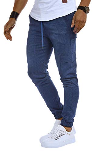 Leif Nelson Herren Jogger Chinos Cargo Stretch Jogging Männer Basic Jogg Cargohose Streifen Jogginghose Jungen Freizeithose Jeans-Hosen Sweatpants Streifen Chinohosen LN8291 Blau Medium von Leif Nelson
