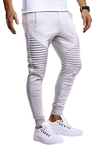 Leif Nelson Herren Jogginghose Freizeithose Slim Fit Männer Basic Hose für Freizeit mit Streifen Trainingshose Jungen Sporthose Sweatpants Streifen Trainingshose LN9017 Grau Medium von Leif Nelson