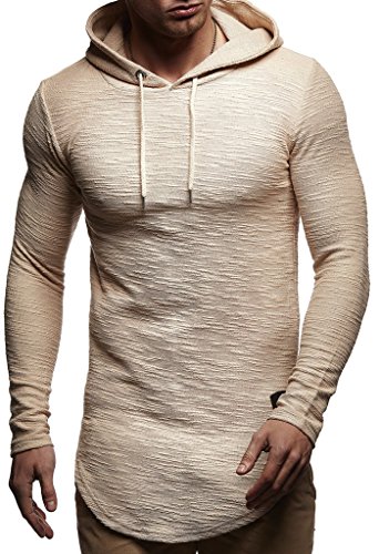 Leif Nelson Herren Kapuzenpullover Slim Fit Baumwolle-Anteil Basic weißer Männer Hoodie Kapuzenshirt Pulli Langarm Jungen schwarzer Pullover-Shirt mit Kapuze LN6300 Beige Medium von Leif Nelson