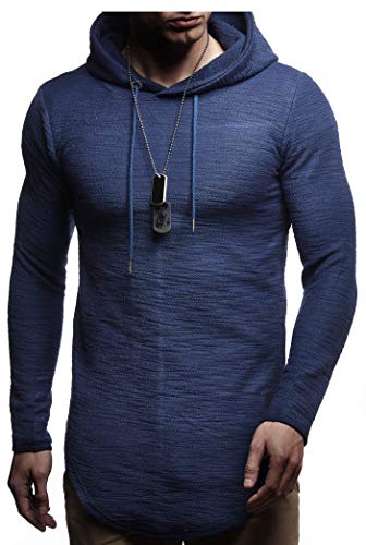 Leif Nelson Herren Kapuzenpullover Slim Fit Baumwolle-Anteil Basic weißer Männer Hoodie Kapuzenshirt Pulli Langarm Jungen schwarzer Pullover-Shirt mit Kapuze LN6300 Dunkel Blau Medium von Leif Nelson