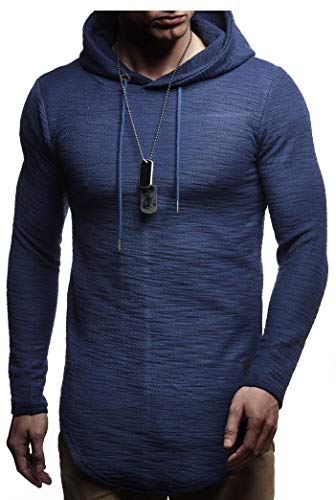 Leif Nelson Herren Kapuzenpullover Slim Fit Baumwolle-Anteil Basic weißer Männer Hoodie Kapuzenshirt Pulli Langarm Jungen schwarzer Pullover-Shirt mit Kapuze LN6300 Dunkel Blau Small von Leif Nelson