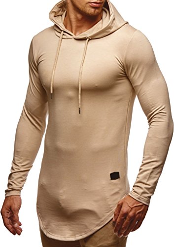 Leif Nelson Herren Kapuzenpullover Slim Fit Baumwolle-Anteil Moderner weißer Herren Hoodie-Sweatshirt-Pulli Langarm Herren schwarzer Pullover-Shirt mit Kapuze LN6365 Beige Small von Leif Nelson