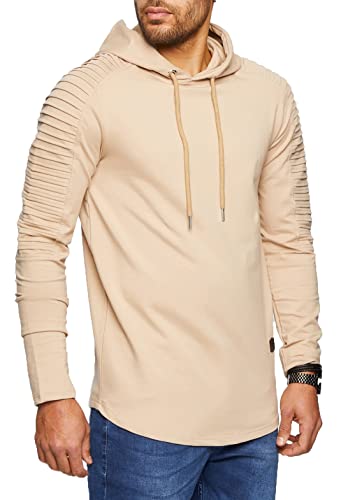 Leif Nelson Herren Kapuzenpullover Slim Fit Baumwolle-Anteil Moderner weißer Herren Hoodie-Sweatshirt-Pulli Langarm Herren schwarzer Pullover-Shirt mit Kapuze LN6369 Beige Large von Leif Nelson