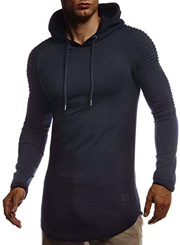 Leif Nelson Herren Kapuzenpullover Slim Fit Baumwolle-Anteil Moderner weißer Herren Hoodie-Sweatshirt-Pulli Langarm Herren schwarzer Pullover-Shirt mit Kapuze LN6369 D. Blau Small von Leif Nelson