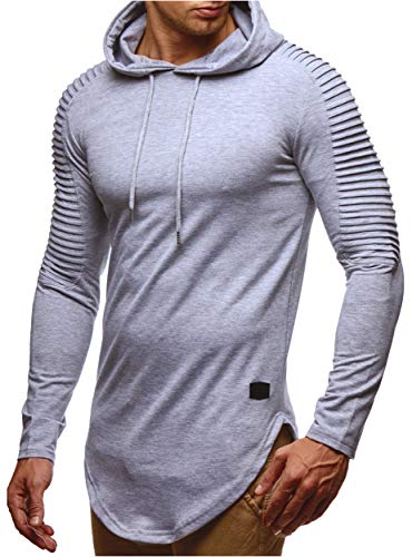 Leif Nelson Herren Kapuzenpullover Slim Fit Baumwolle-Anteil Moderner weißer Herren Hoodie-Sweatshirt-Pulli Langarm Herren schwarzer Pullover-Shirt mit Kapuze LN6369 Grau Large von Leif Nelson