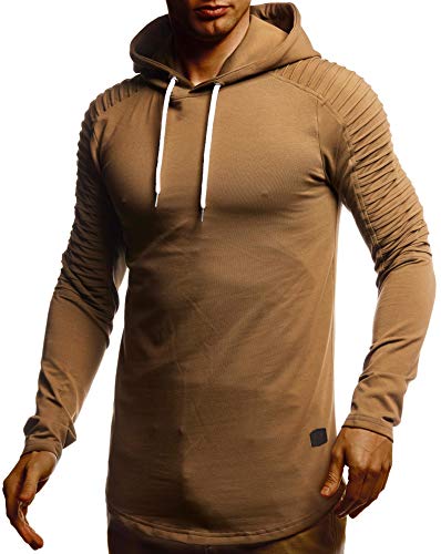 Leif Nelson Herren Kapuzenpullover Slim Fit Baumwolle-Anteil Moderner weißer Herren Hoodie-Sweatshirt-Pulli Langarm Herren schwarzer Pullover-Shirt mit Kapuze LN6369 Khaki Medium von Leif Nelson
