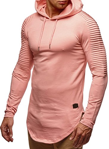 Leif Nelson Herren Kapuzenpullover Slim Fit Baumwolle-Anteil Moderner weißer Herren Hoodie-Sweatshirt-Pulli Langarm Herren schwarzer Pullover-Shirt mit Kapuze LN6369 Lachsrosa Small von Leif Nelson