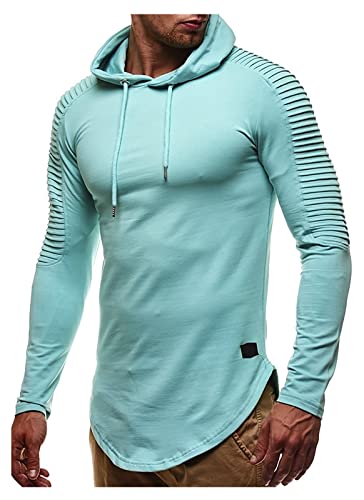 Leif Nelson Herren Kapuzenpullover Slim Fit Baumwolle-Anteil Moderner weißer Herren Hoodie-Sweatshirt-Pulli Langarm Herren schwarzer Pullover-Shirt mit Kapuze LN6369 Mint Medium von Leif Nelson