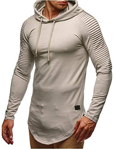 Leif Nelson Herren Kapuzenpullover Slim Fit Baumwolle-Anteil Moderner weißer Herren Hoodie-Sweatshirt-Pulli Langarm Herren schwarzer Pullover-Shirt mit Kapuze LN6369 Signalgrau Medium von Leif Nelson