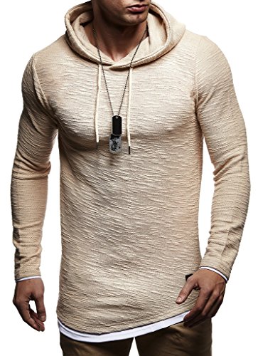 Leif Nelson Herren Kapuzenpullover Slim Fit Baumwolle-Anteil Moderner weißer Herren Hoodie-Sweatshirt-Pulli Langarm Herren schwarzer Pullover-Shirt mit Kapuze LN8120 Beige Small von Leif Nelson