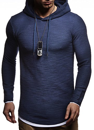 Leif Nelson Herren Kapuzenpullover Slim Fit Baumwolle-Anteil Moderner weißer Herren Hoodie-Sweatshirt-Pulli Langarm Herren schwarzer Pullover-Shirt mit Kapuze LN8120 Dunkel Blau XX-Large von Leif Nelson