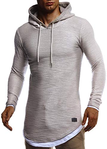 Leif Nelson Herren Kapuzenpullover Slim Fit Baumwolle-Anteil Moderner weißer Herren Hoodie-Sweatshirt-Pulli Langarm Herren schwarzer Pullover-Shirt mit Kapuze LN8120D. Grau Large von Leif Nelson