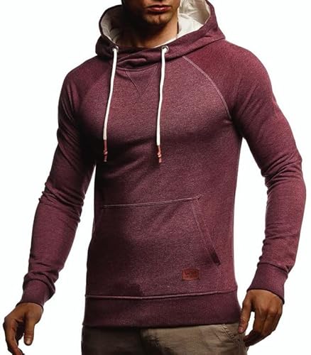 Leif Nelson Herren Kapuzenpullover Slim Fit Baumwolle-Anteil Moderner weißer Herren Hoodie-Sweatshirt-Pulli Langarm Herren schwarzer Pullover-Shirt mit Kapuze LN8125 Bordeaux Melange Medium von Leif Nelson