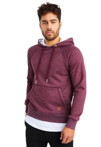 Leif Nelson Herren Kapuzenpullover Slim Fit Baumwolle-Anteil Moderner weißer Herren Hoodie-Sweatshirt-Pulli Langarm Herren schwarzer Pullover-Shirt mit Kapuze LN8125 Bordeaux Melange XX-Large von Leif Nelson
