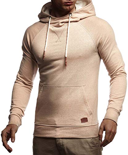 Leif Nelson Herren Kapuzenpullover Slim Fit Baumwolle-Anteil Moderner weißer Herren Hoodie-Sweatshirt-Pulli Langarm Herren schwarzer Pullover-Shirt mit Kapuze LN8125 Hell-Braun Small von Leif Nelson