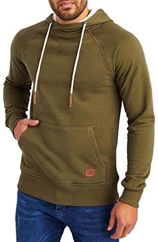 Leif Nelson Herren Kapuzenpullover Slim Fit Baumwolle-Anteil Moderner weißer Herren Hoodie-Sweatshirt-Pulli Langarm Herren schwarzer Pullover-Shirt mit Kapuze LN8125 Khaki XX-Large von Leif Nelson