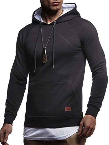 Leif Nelson Herren Kapuzenpullover Slim Fit Baumwolle-Anteil Moderner weißer Herren Hoodie-Sweatshirt-Pulli Langarm Herren schwarzer Pullover-Shirt mit Kapuze LN8125 Schwarz 2in1 Medium von Leif Nelson